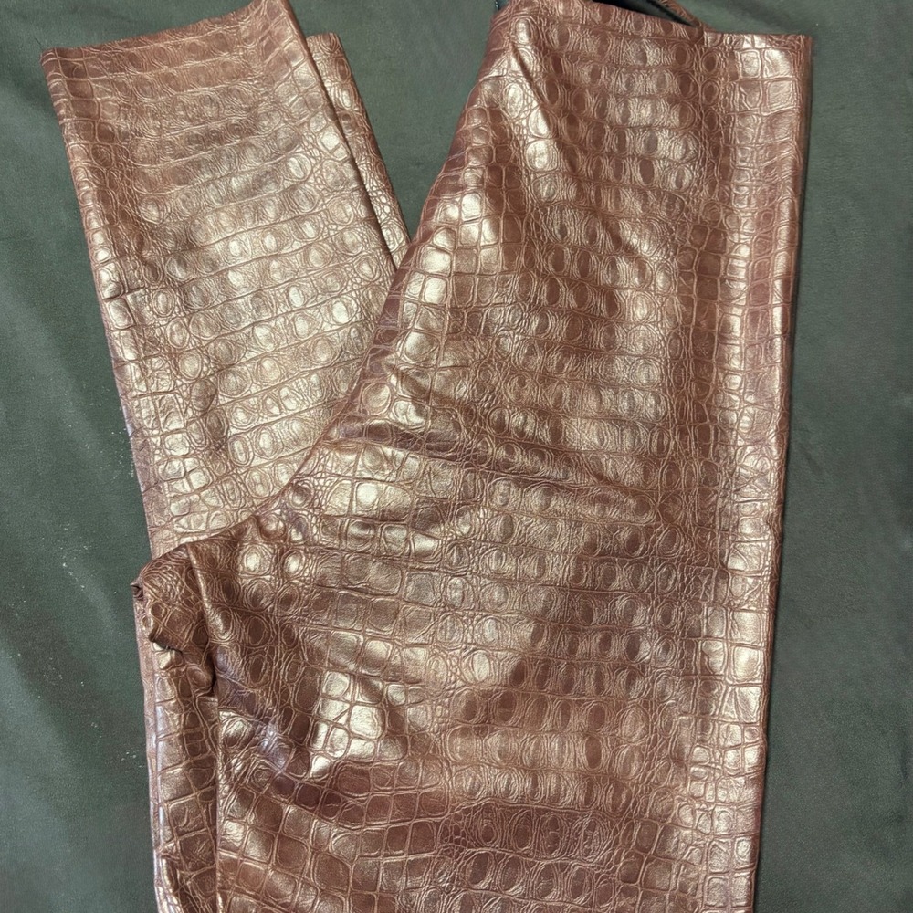 Ookie & Lala Womens M Brown Faux Leather Croc Embossed Stretch Leggings Pants